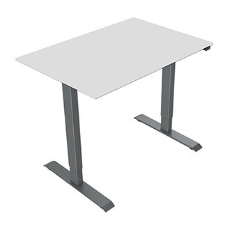 Pracovní stůl, elektricky nastavitelná výška, šedá deska, 75x159cm, hloubka 500 mm, 100V-240V, šedý, 70 kg nosnost, ergo