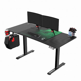 ULTRADESK Herní stůl LEVEL V2 GREEN, 140x68cm, 72-117cm, elektricky nastavitelná výška, s XXL podložkou pod myš, držák sluchátek i