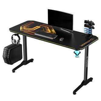 ULTRADESK Herní stůl FRAG - GOLD V3, 140x60 cm, 76 cm, s XXL podložkou pod myš, s ultradesk BEAM, držák sluchátek i nápojů