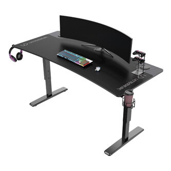 ULTRADESK Herní stůl Ultradesk CRUISER BLACK, 160x70 cm, 66-82 cm, držák sluchátek, 3 otvory pro kabely, výškově nastavitelný, s X