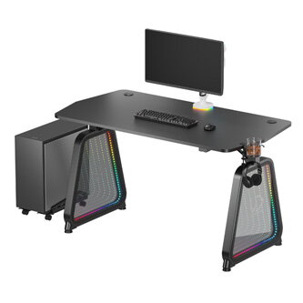 ULTRADESK Herní stůl BOOSTER, 136x70,5 cm, 75 cm, RGB podsvícení, držák sluchátek i nápojů