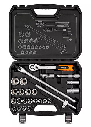 Sada nástrčných klíčů, 10-205, 25, velikost 1/2, kufřík, NEO TOOLS