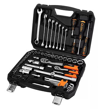 Sada nástrčných klíčů, 10-206, 100 ks, velikost 1/4 a 1/2, kufřík,, NEO TOOLS