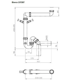 Blanco sifon plast dřezový, 40 nebo 50 mm, 325mm, bílý, speciální zápachová uzávěrka 6/4" ploché provedení