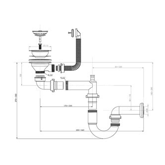 StrongSinks sifon plast dřezový, 40 mm, 220-460mm, bílý, StrongSinks Sifon pro úsporu místa pro nerez dřezy