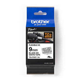 Brother originální páska do tiskárny štítků, Brother, TZE-FX221, černý tisk/bílý podklad, laminovaná, 8m, 9mm, flexibilní