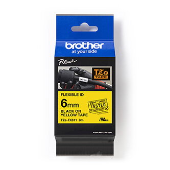 Brother originální páska do tiskárny štítků, Brother, TZE-FX611, černý tisk/žlutý podklad, laminovaná, 8m, 6mm, flexibilní