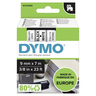 Dymo originální páska do tiskárny štítků, Dymo, 40913, S0720680, černý tisk/bílý podklad, 7m, 9mm, D1