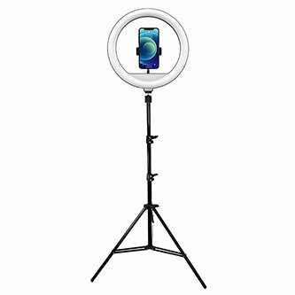 Kruhové světlo Powerton 13", bílá LED, velké, nastavení teploty a svítivosti, držák telefonu a stativ, poškozený obal typ B