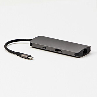 USB (3.1), USB typ C dokovací stanice 7-port, Multi, šedý, All New, USB C (PD), 2x USB 3.0, TF, SD, HDMI, RJ45