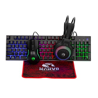 Marvo LOOT 40, sada klávesnice s herní myší, podložkou a sluchátky, CZ/SK, drátová (USB), černá, podsvícená